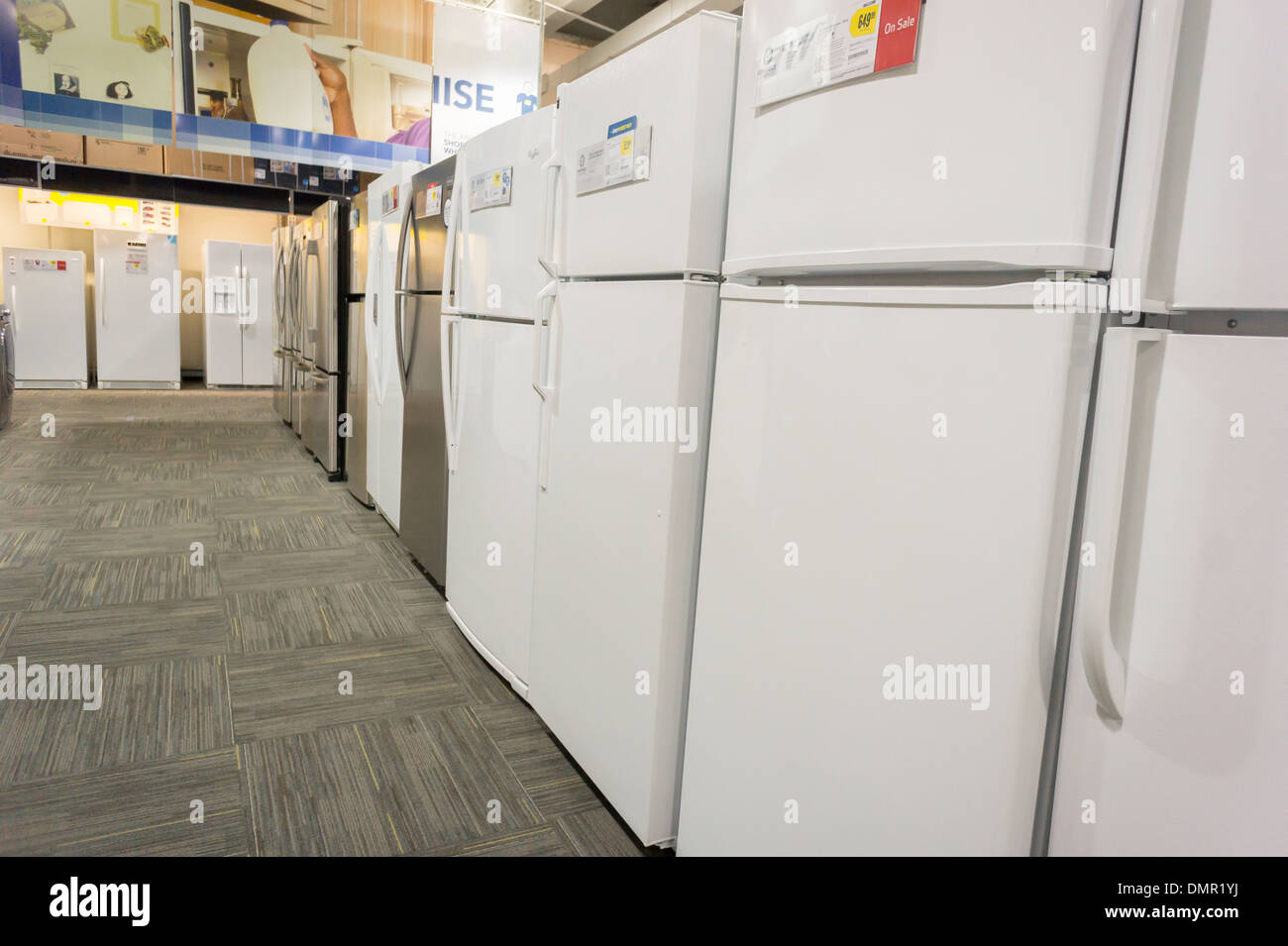 Refrigerators in a Best Buy store in the Elmhurst neighborhood in
