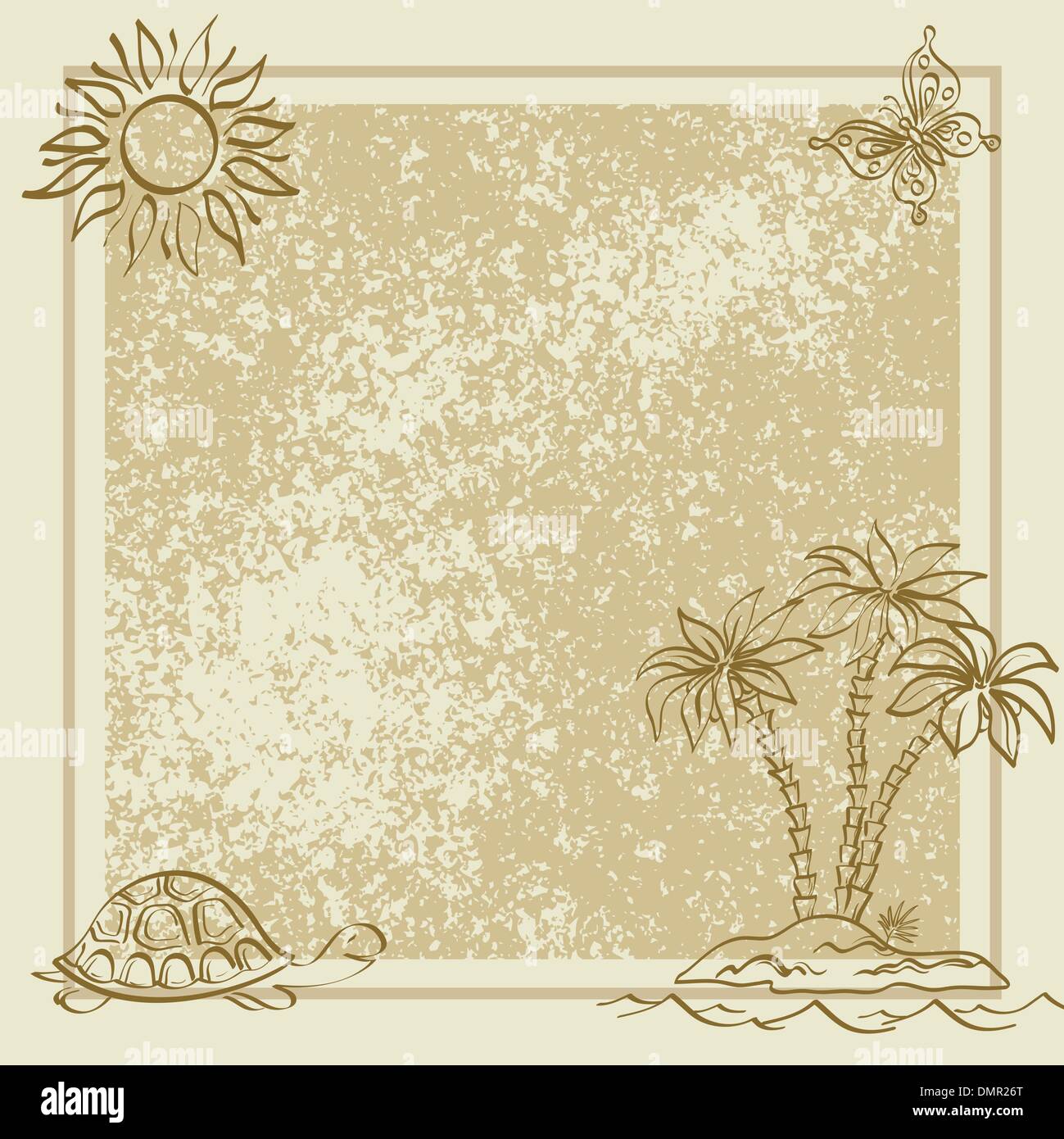 Exotic background. Palm, butterfly, turtle Stock Vector