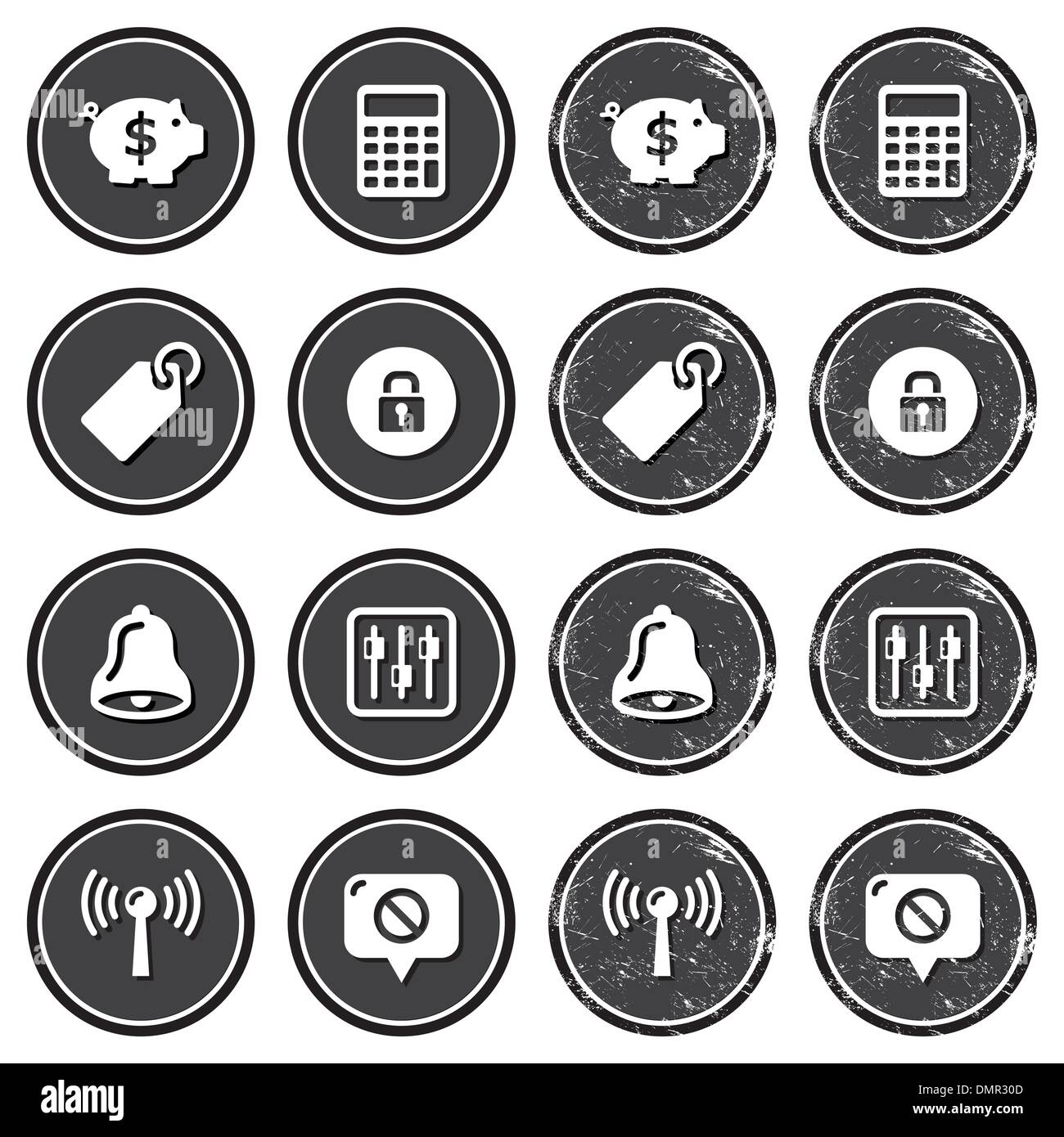 Web navigation icons on retro labels set Stock Vector