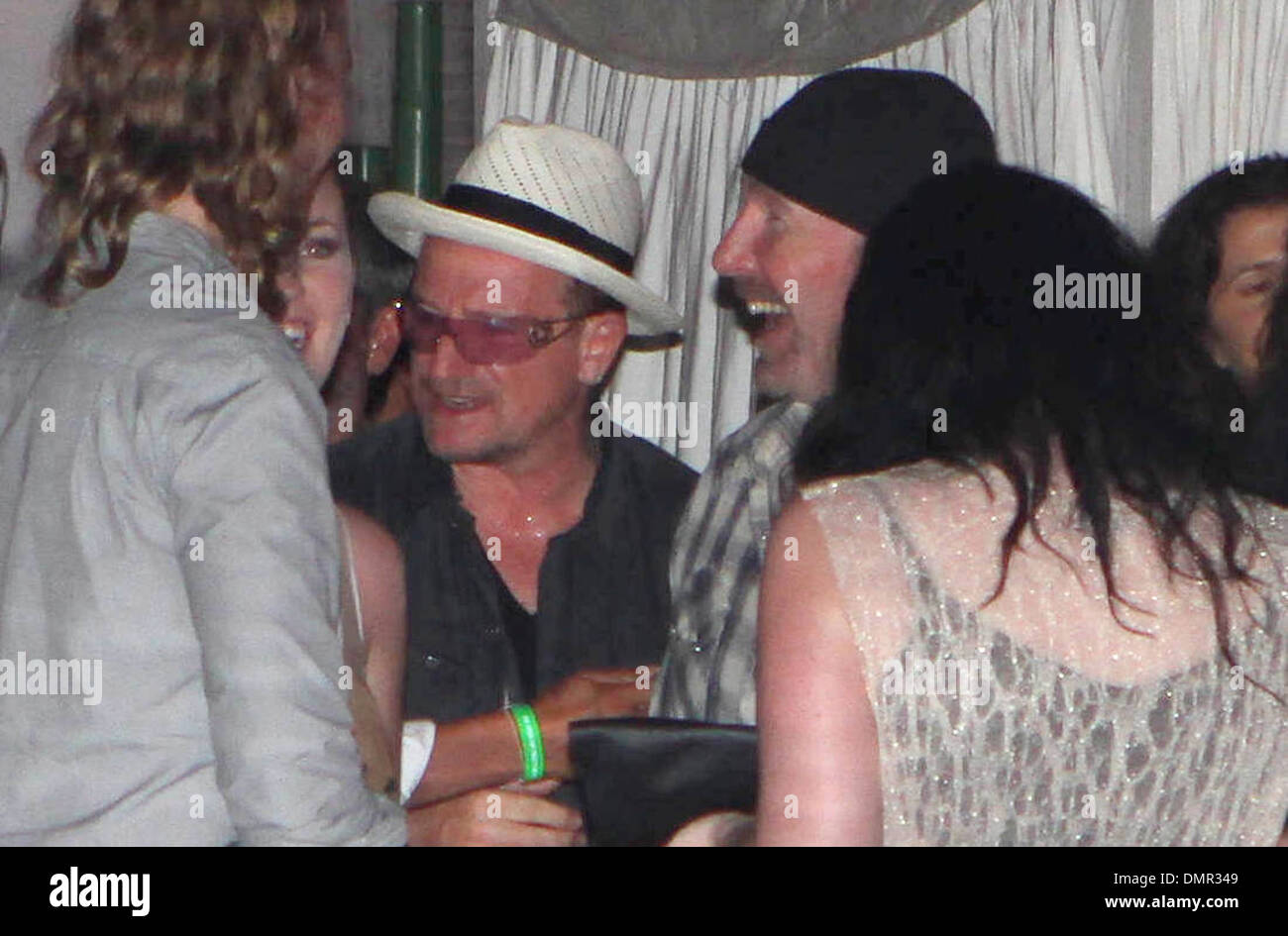 Bono and Edge attend Dj Luciano's Vagabundos open air party at Ushuaia Ibiza Spain - 09.08.12 Stock Photo