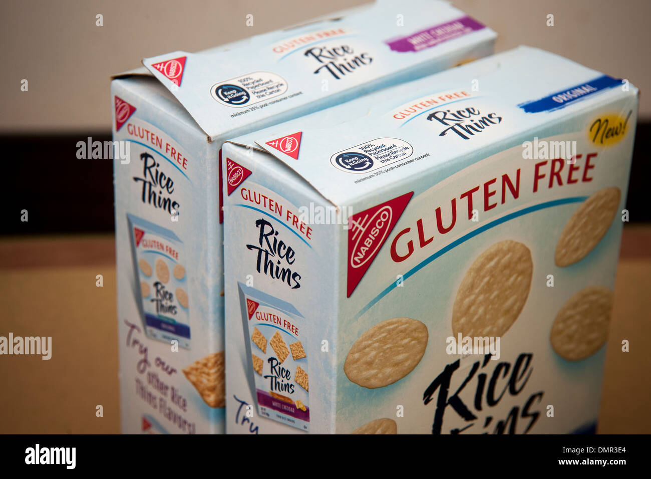 Boxes of gluten free rice thins by Mondelez (Nabisco) are seen in a grocery in New York Stock Photo
