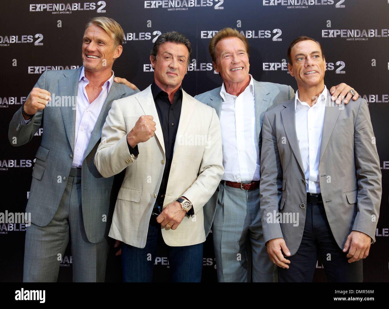 Dolph Lundgren Sylvester Stallone Arld Schwarzenegger and Jean-Claude Van  Damme 'The Expendables 2' photocall at Four Seasons Stock Photo - Alamy