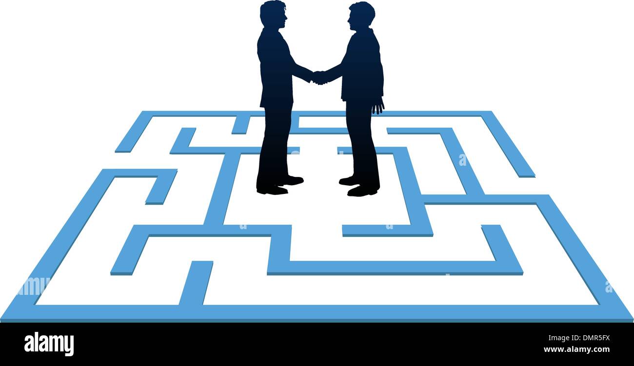 Business people meeting find maze solution Stock Vector
