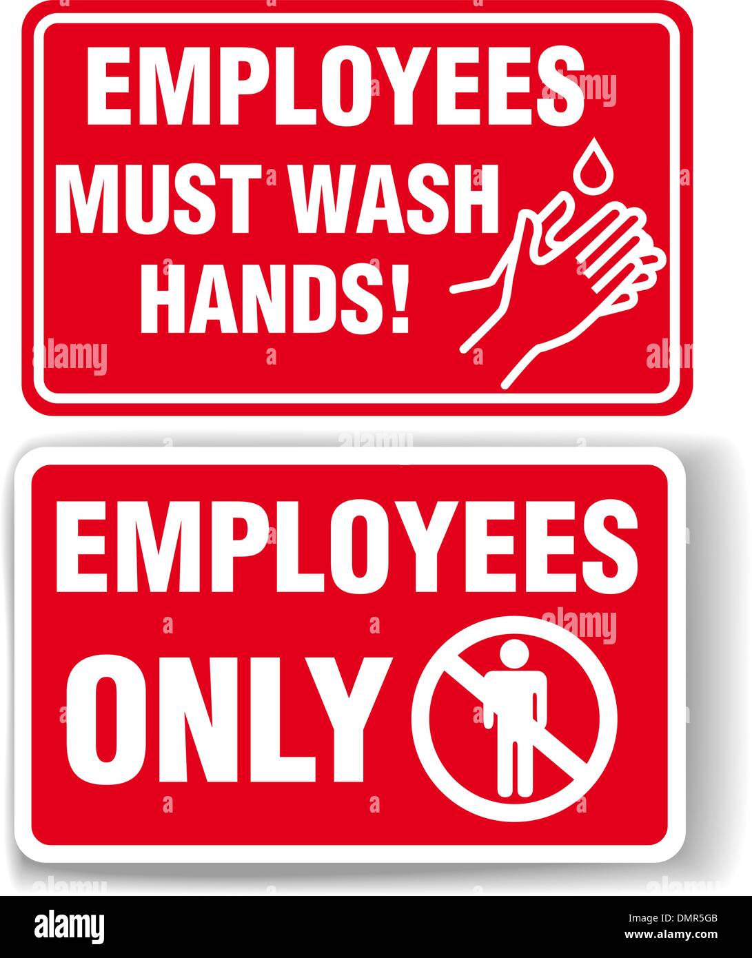EMPLOYEES ONLY and WASH HANDS signs Stock Vector
