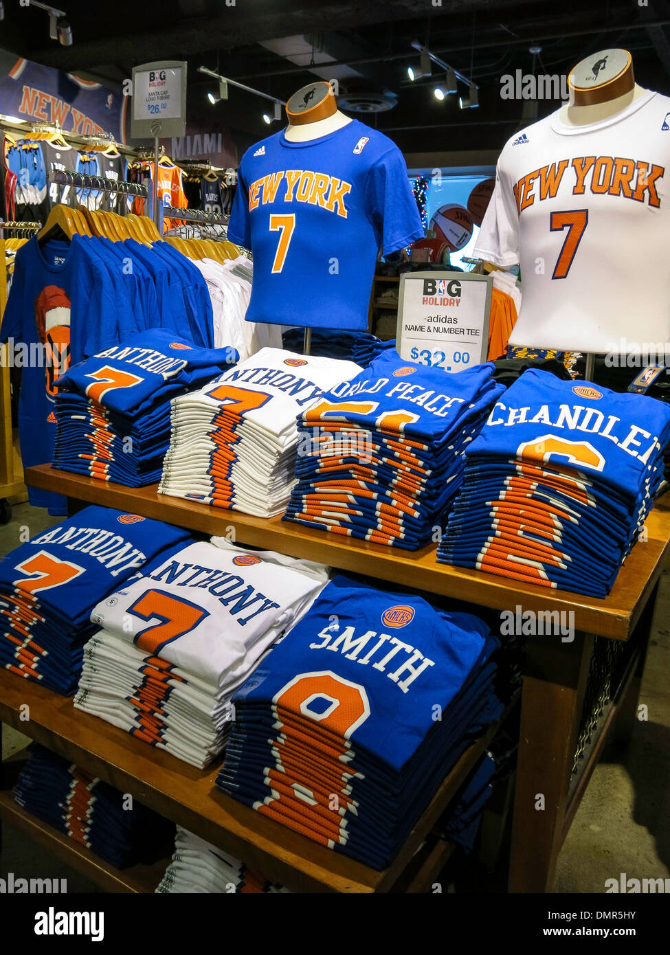 Jerseys, caps, mugs, hats and other merchandise for sale at the NBA Store  on 5th Avenue in Midtown Manhattan Stock Photo - Alamy