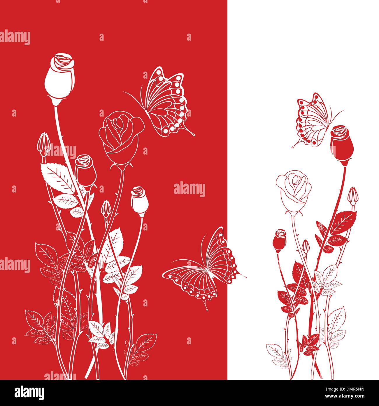 Abstract red rose with butterfly greeting card Stock Vector Image & Art ...