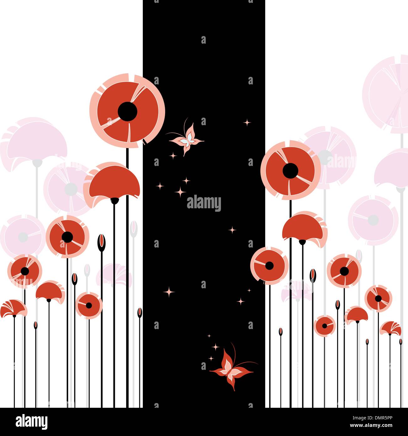 Abstract red poppy on black and white background Stock Vector