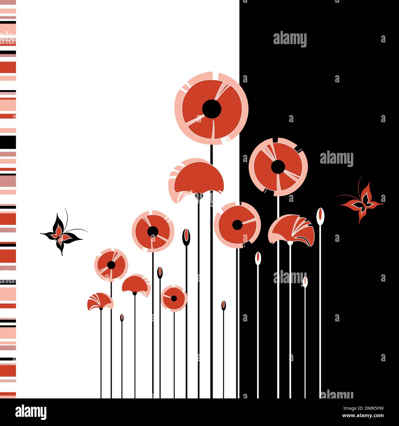Abstract red poppy on black and white background Stock Vector