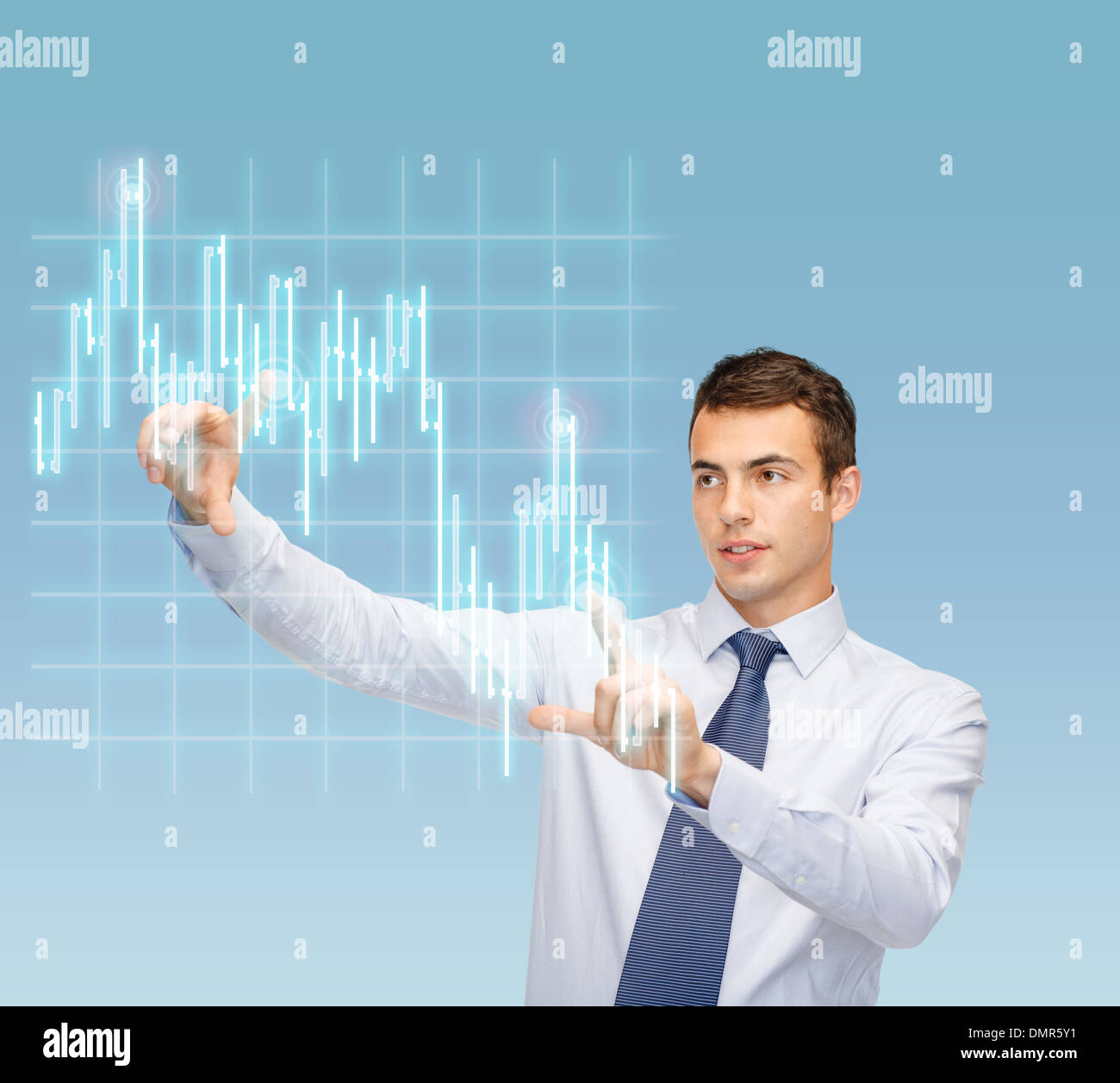 man working with forex chart on virtual screen Stock Photo