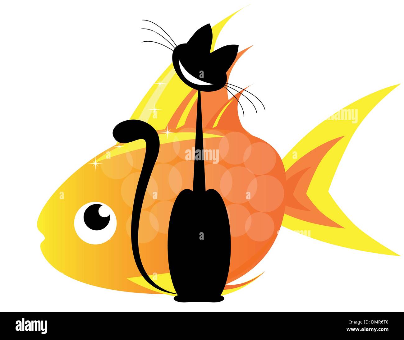 cat and gold fish Stock Vector