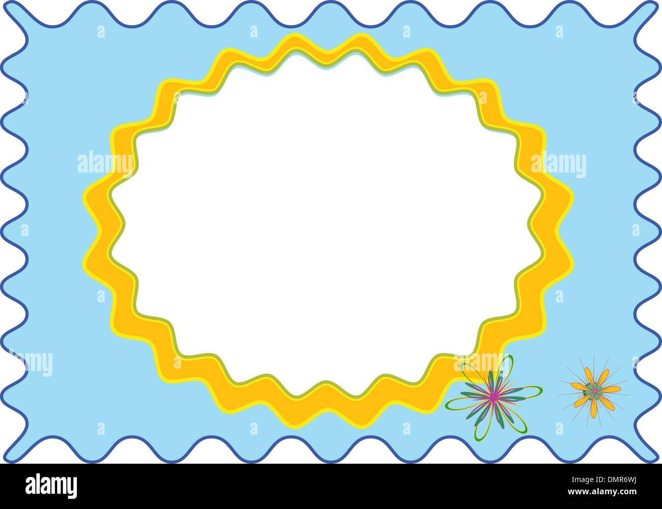 frame of the blue colour with flower and star Stock Vector