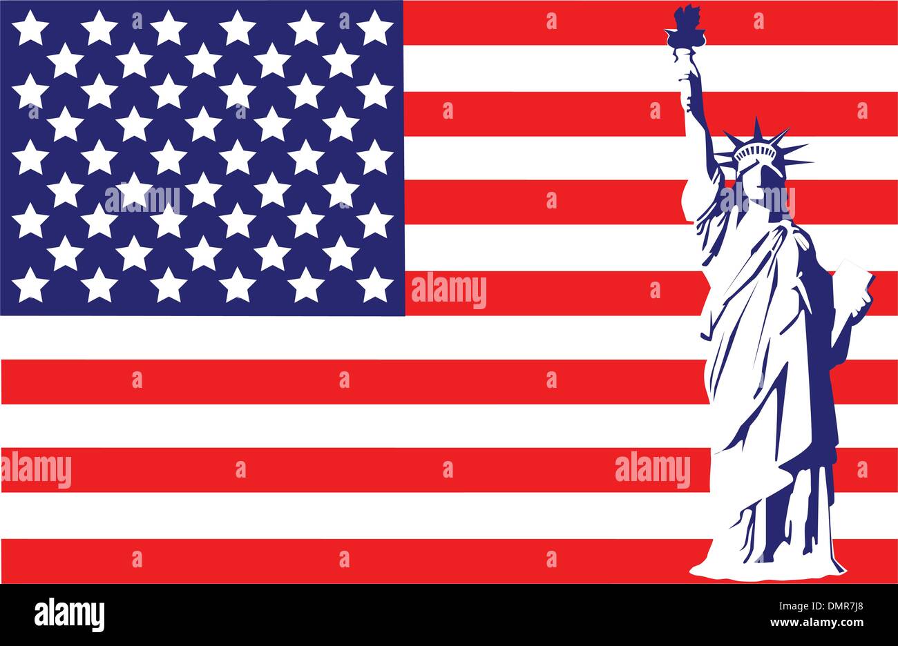 Statue of Liberty on the flag USA Stock Vector
