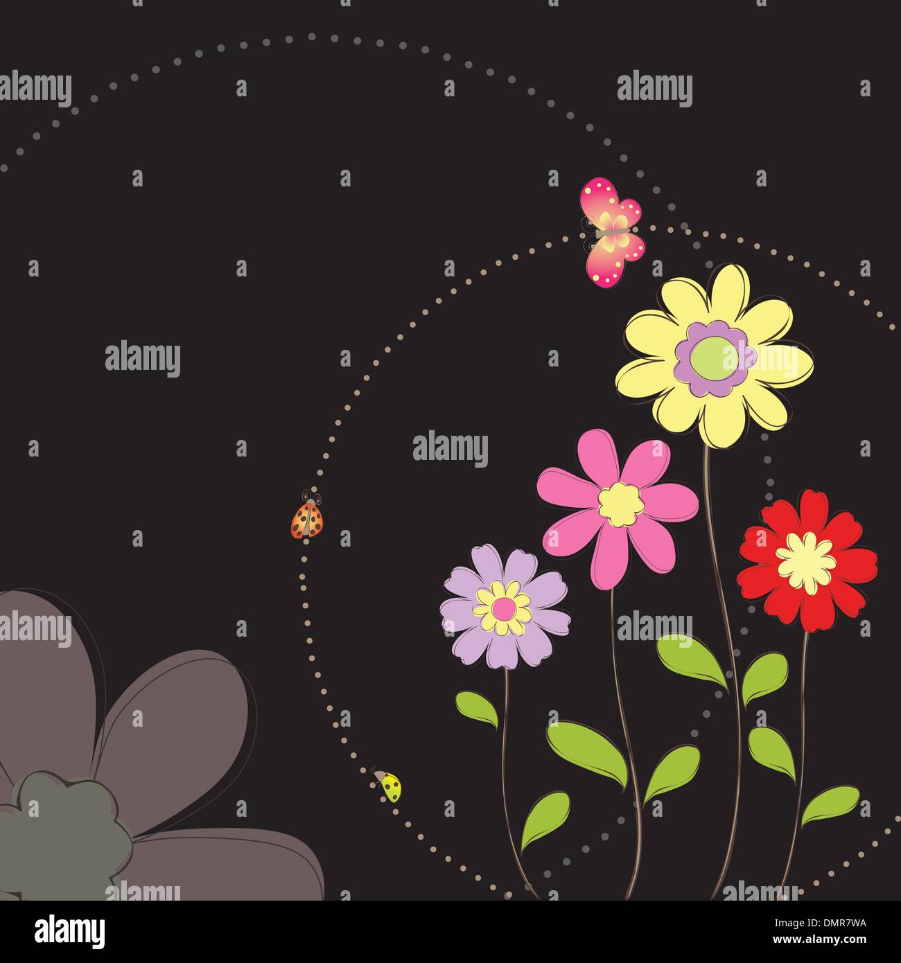 Springtime colorful flowers with butterfly greeting card Stock Vector ...