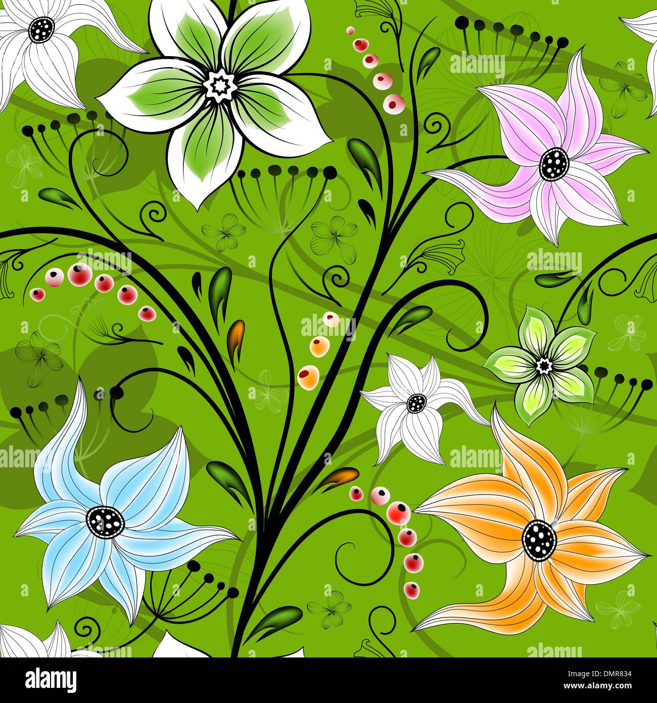 Seamless green floral wallpaper Stock Vector Image & Art Alamy
