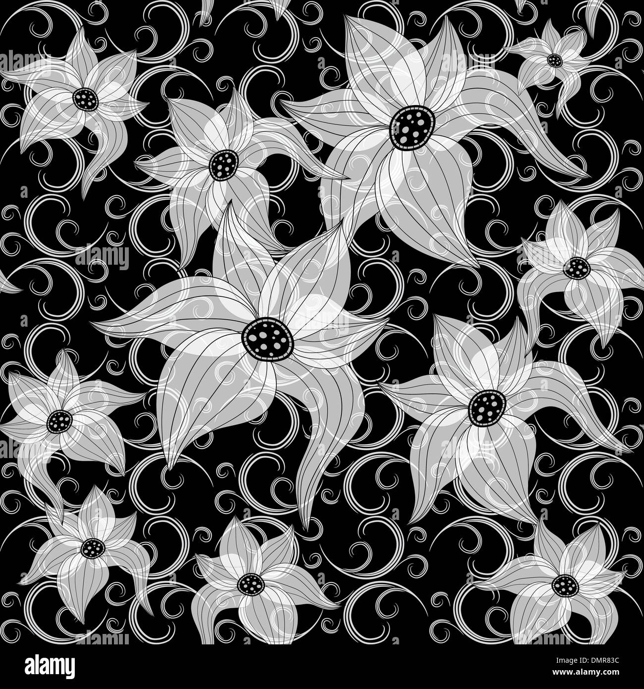 Black and white effortless floral pattern Stock Vector Image & Art - Alamy