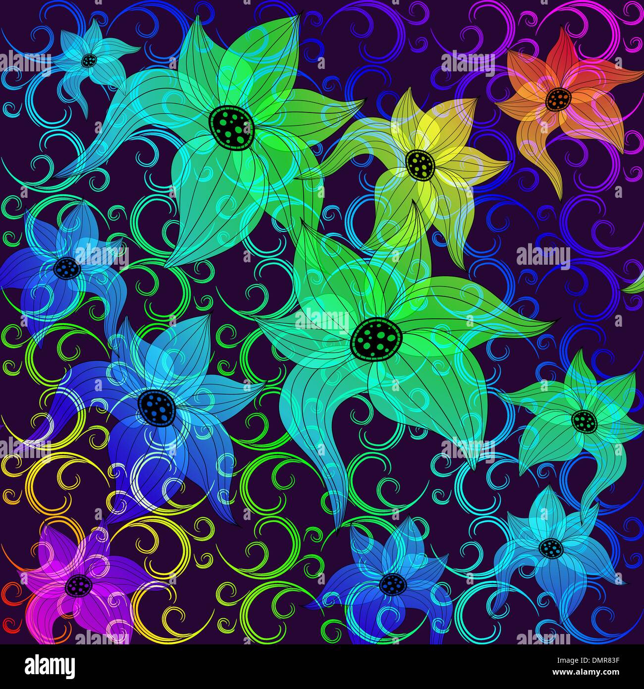 Rainbow transparent flowers Stock Vector