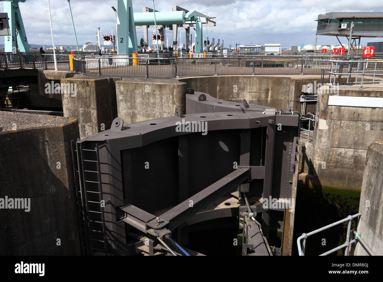 Detail of hydraulic arm mechanism on lock gate, bascule bridge in