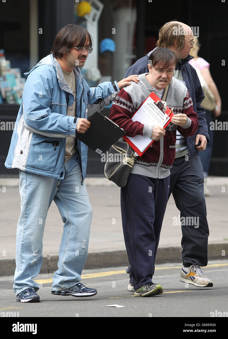 Ricky Gervais and David Earl on the set of 'Derek' in north London