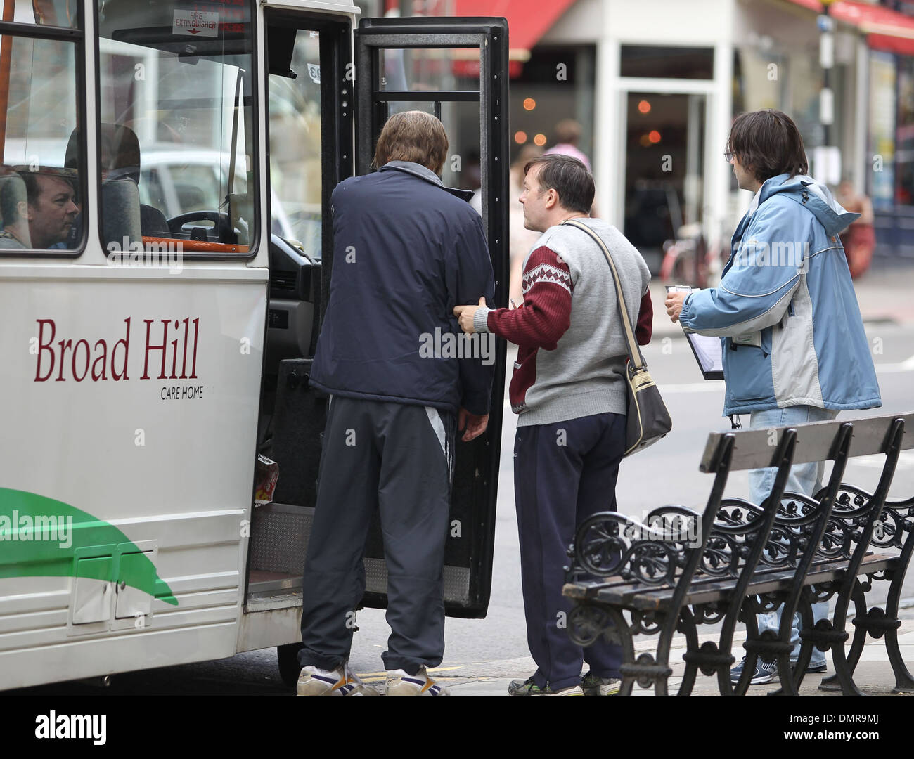Ricky Gervais and David Earl on the set of 'Derek' in north London