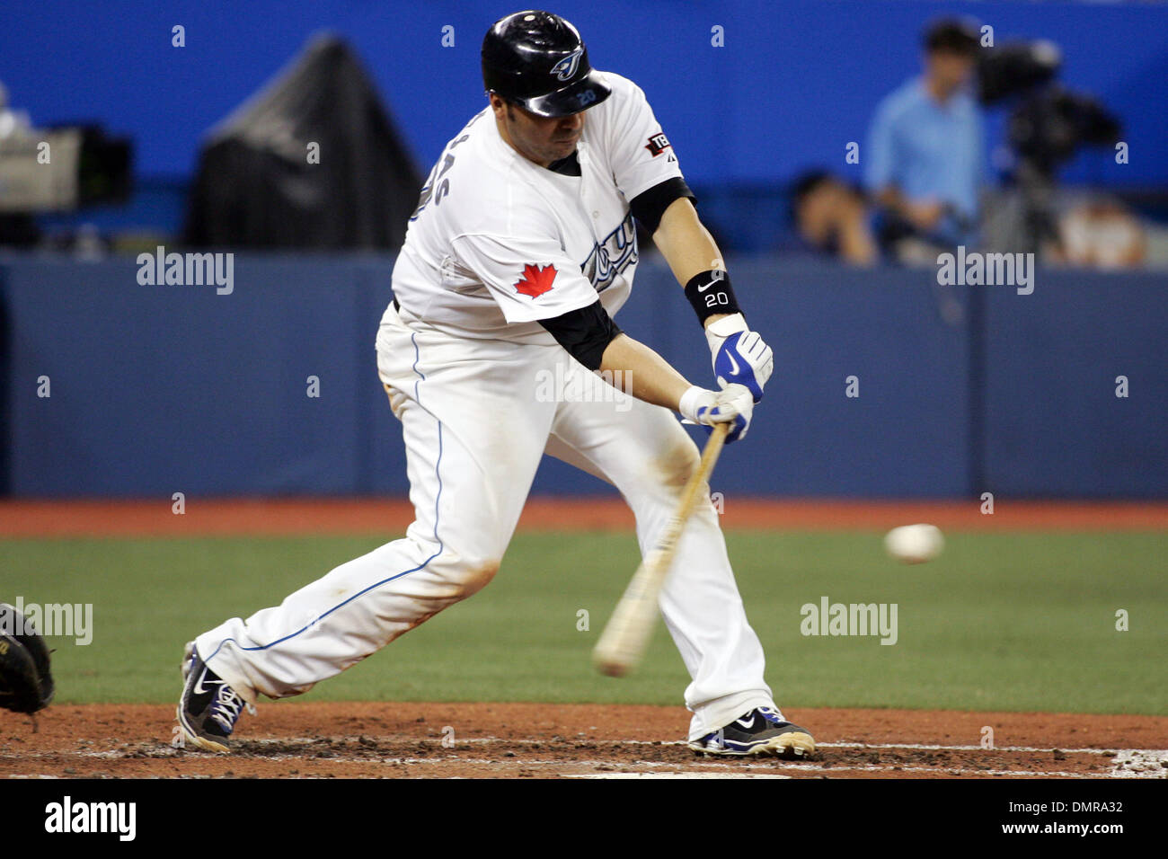 Toronto Blue Jays catcher Rod Barajas bats against the Tampa Bay Rays ...