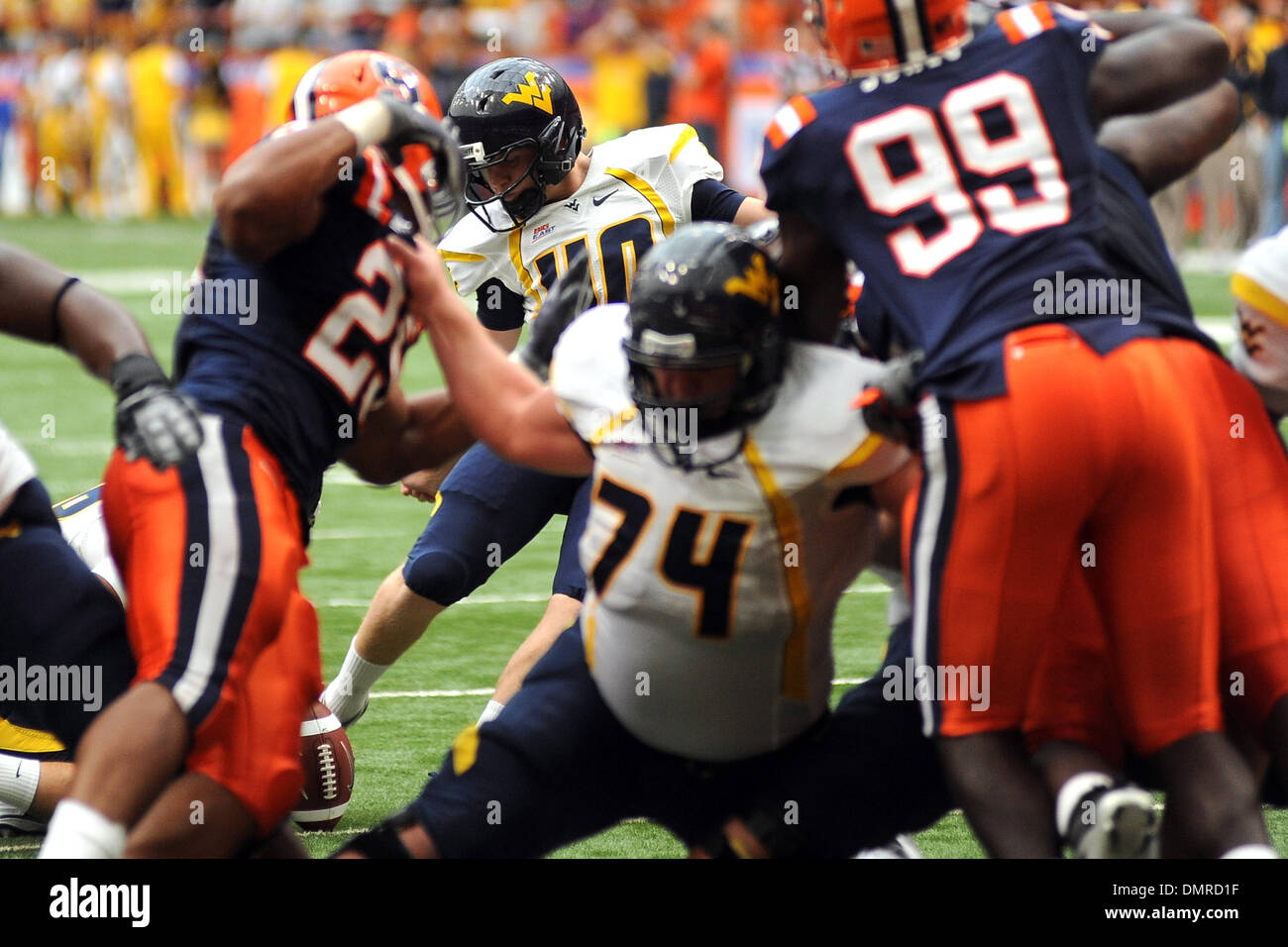 West Virginia kicker Tyler Bitancurt (40) kicks the extra point in the