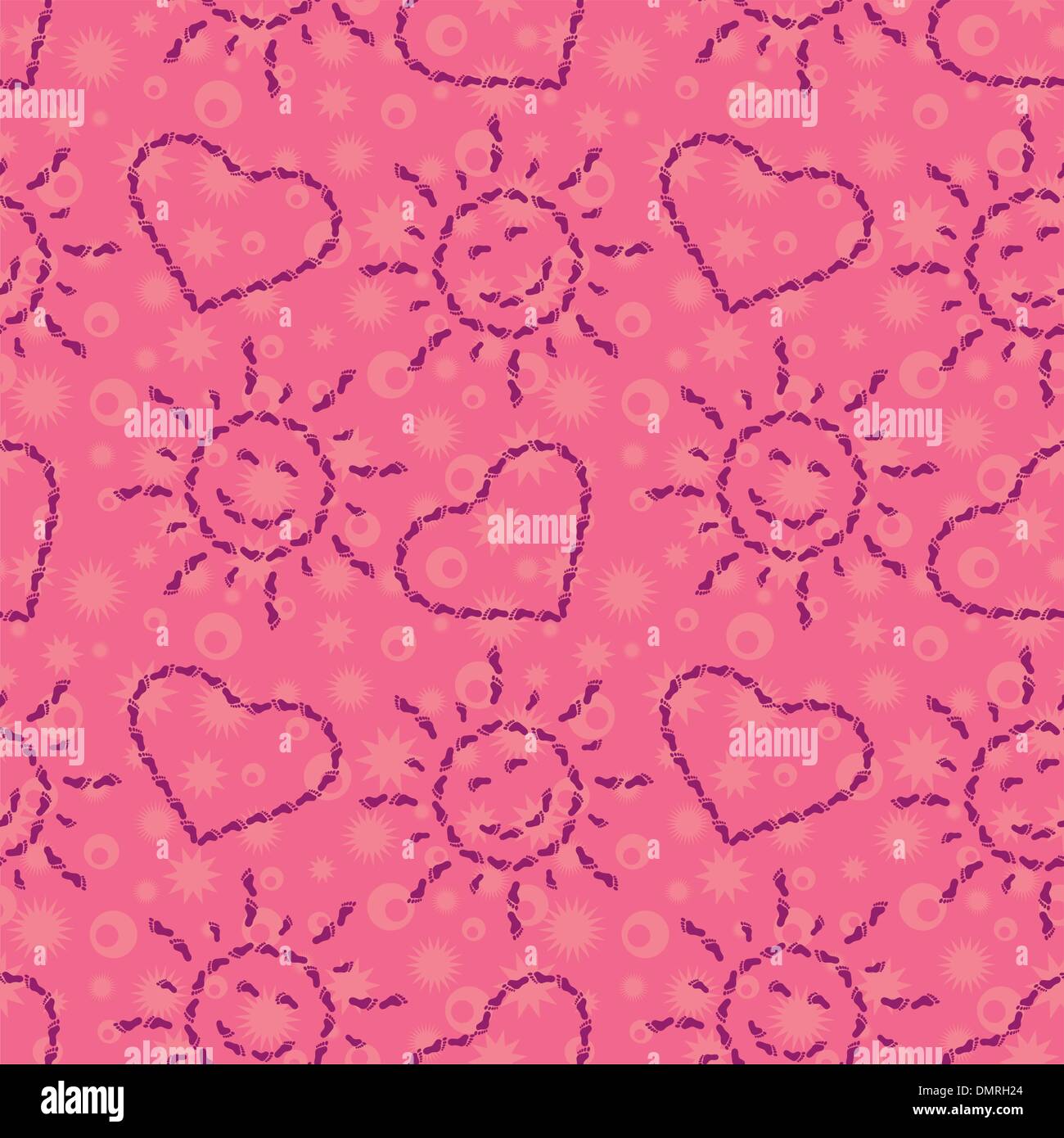 Seamless, suns and hearts from footprints Stock Vector