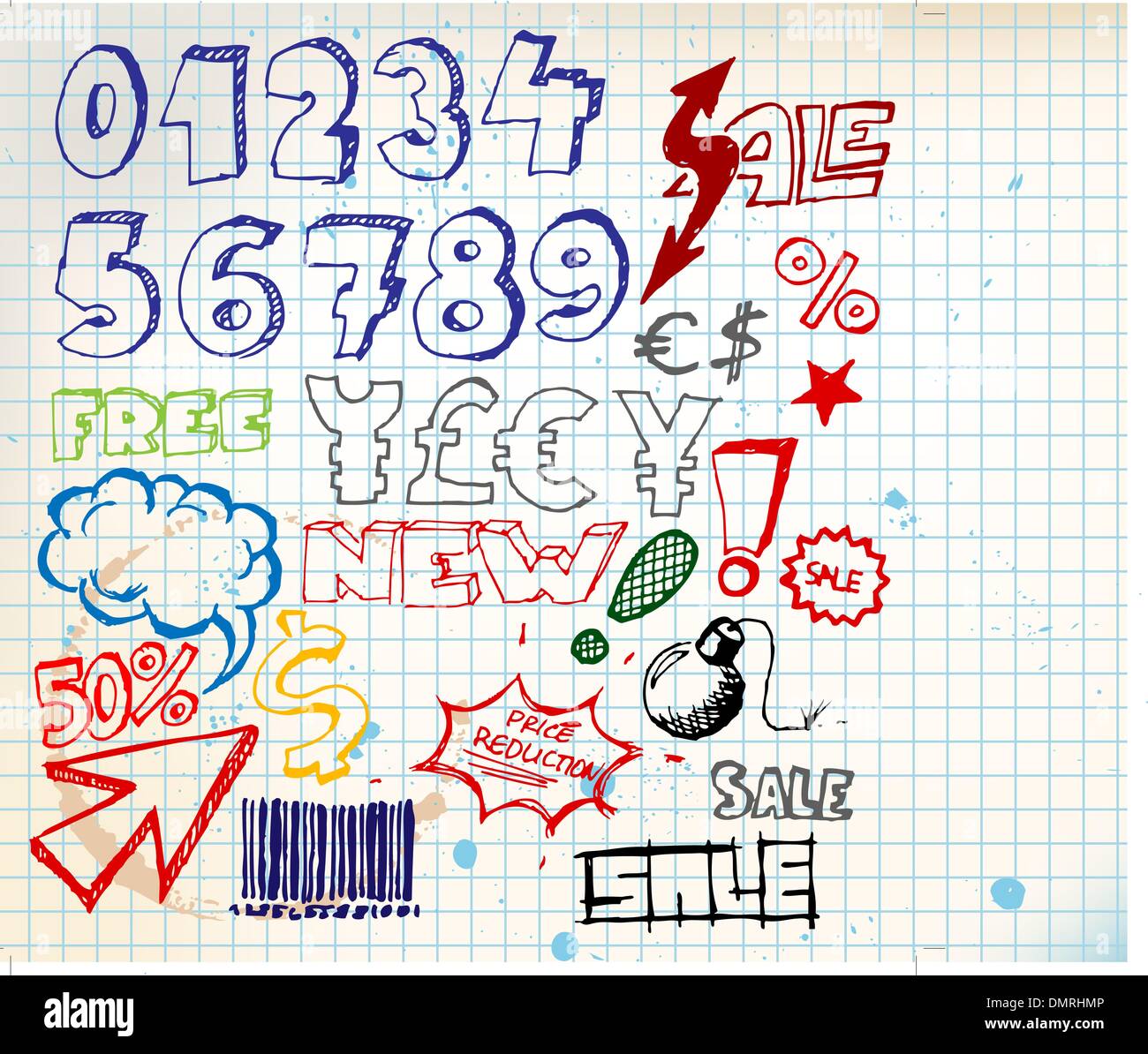 Set of colorful doodle eshop / advert elements Stock Vector