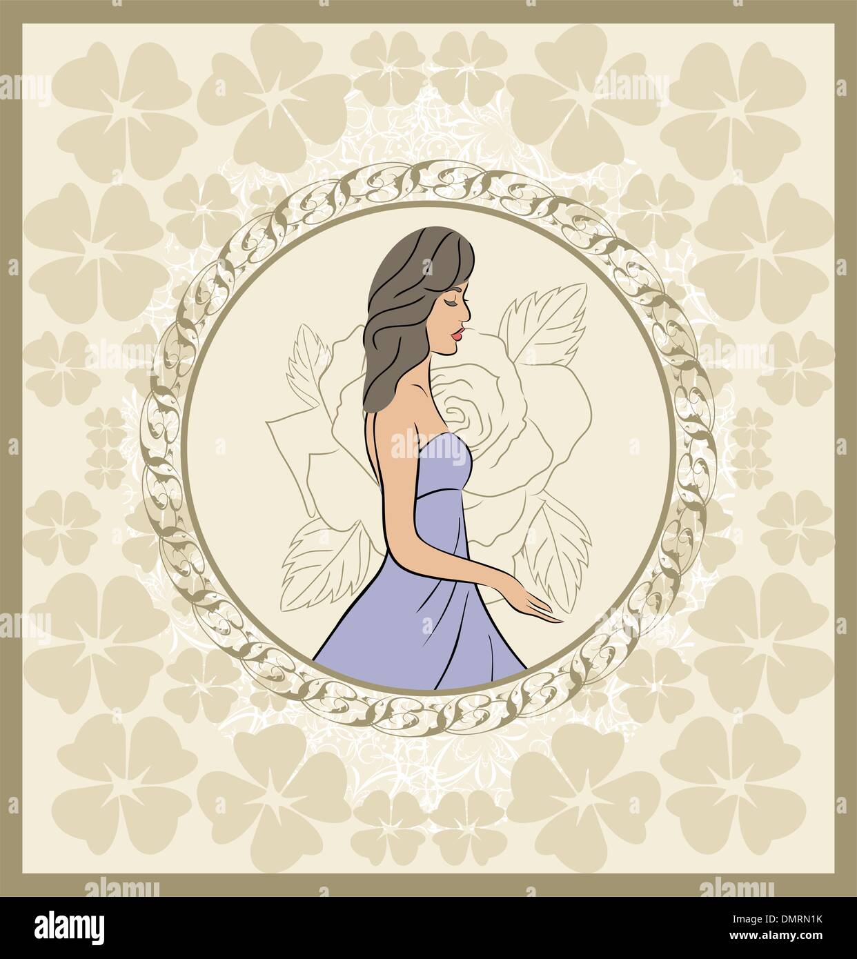 vintage invitation with girl, sketch style Stock Vector