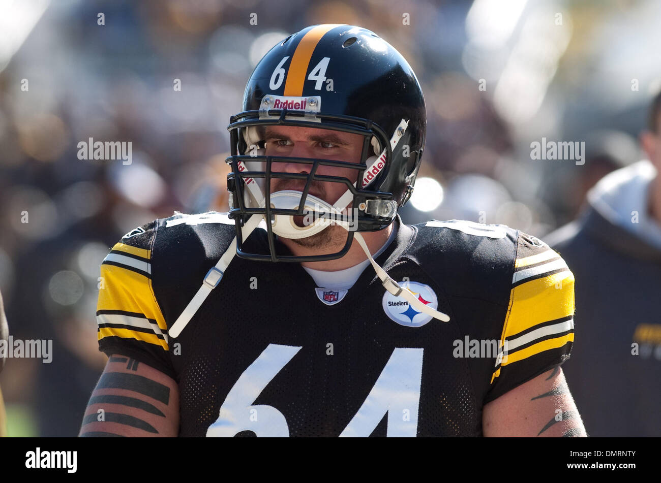 Pittsburgh Steelers center Doug Legursky (64) warms up prior to a game  against the Minnesota Vikings at Heinz field in Pittsburgh PA. Pittsburgh  won the game 27-17. (Credit Image: © Mark Konezny/Southcreek