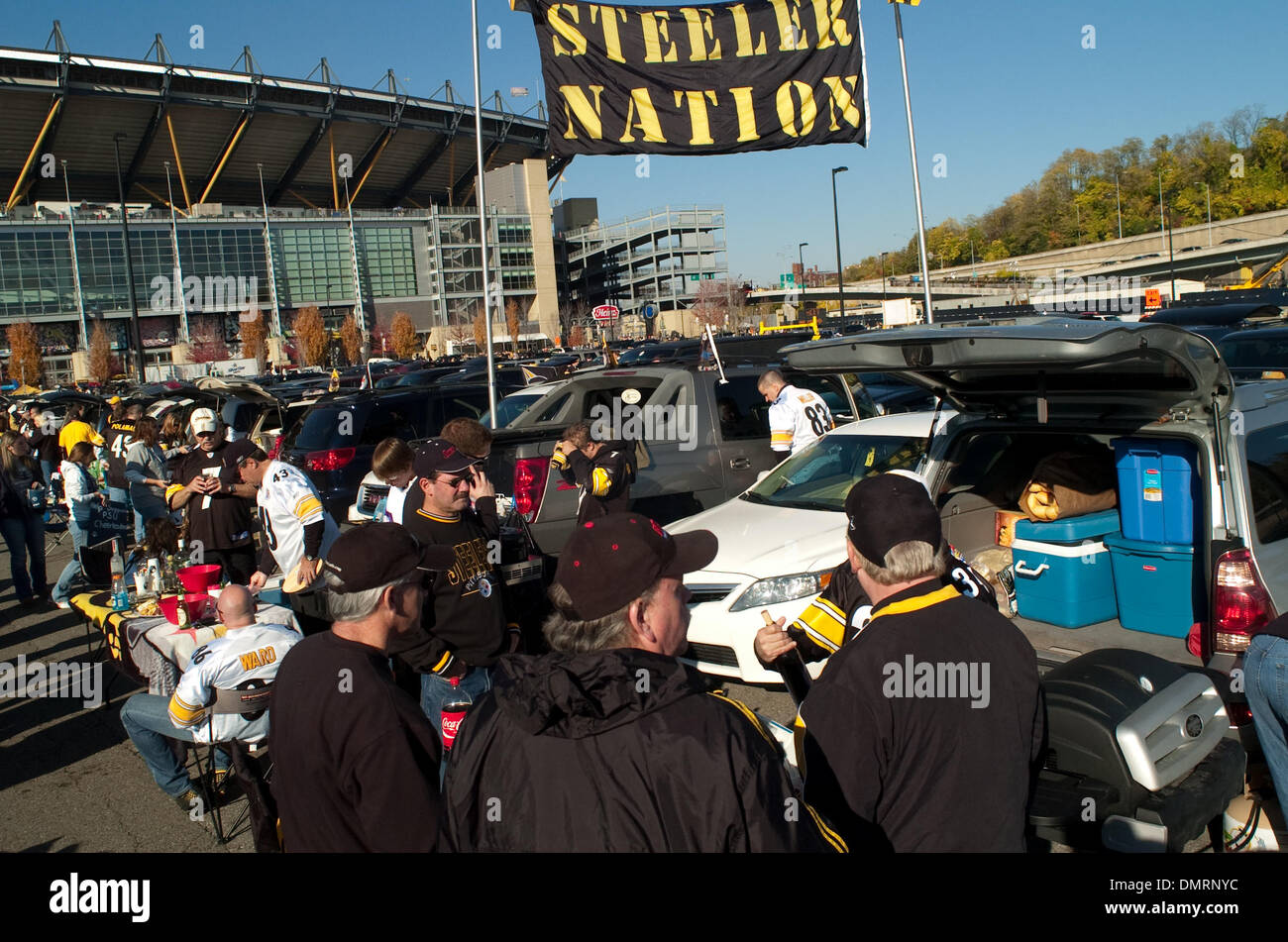 Pittsburgh Steelers fans tailgate outside of Heinz field in Pittsburgh PA  prior to a game against the Minnesota Vikings. Later in the day Pittsburgh  won the game 27-17. (Credit Image: © Mark