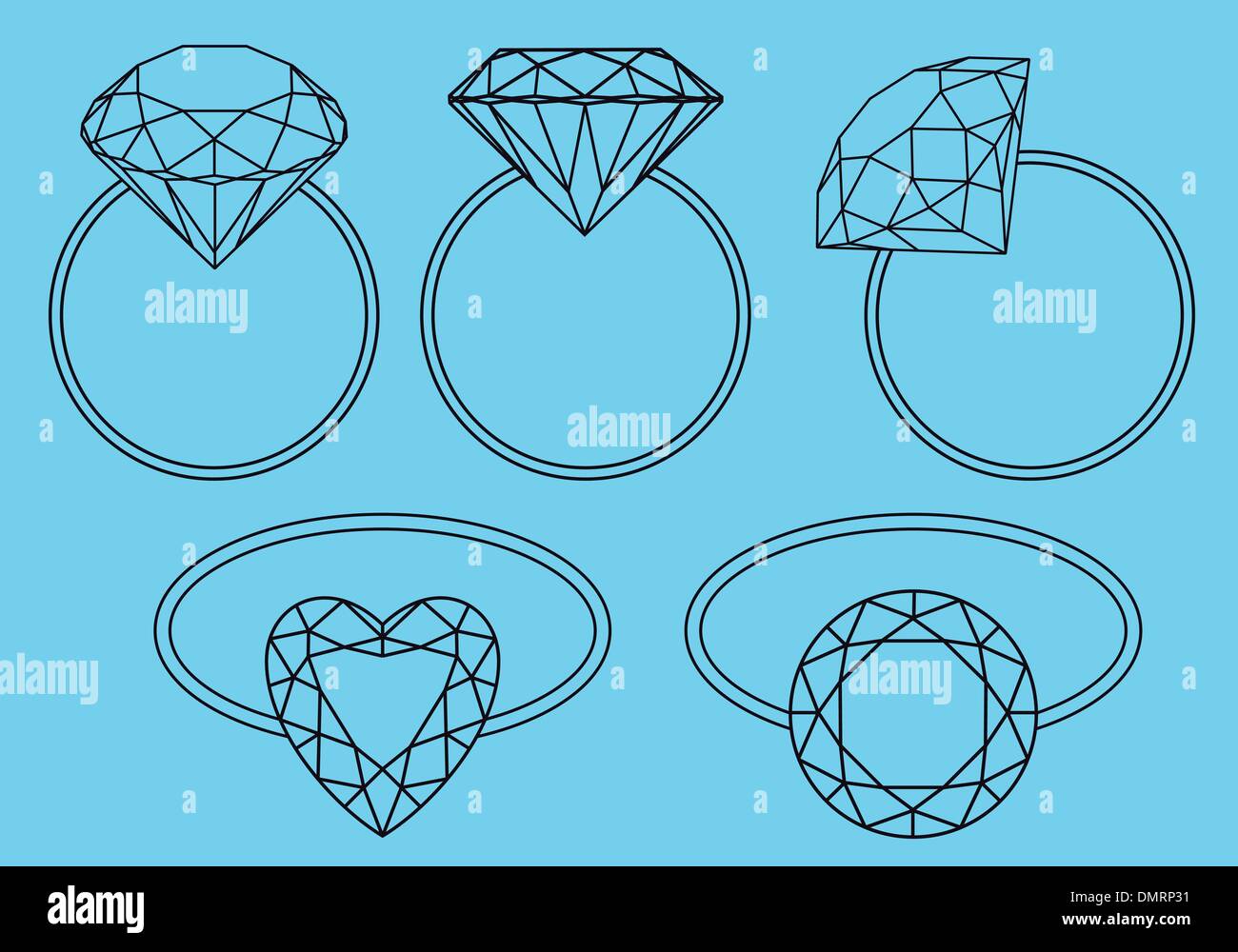 diamond rings, vector set Stock Vector