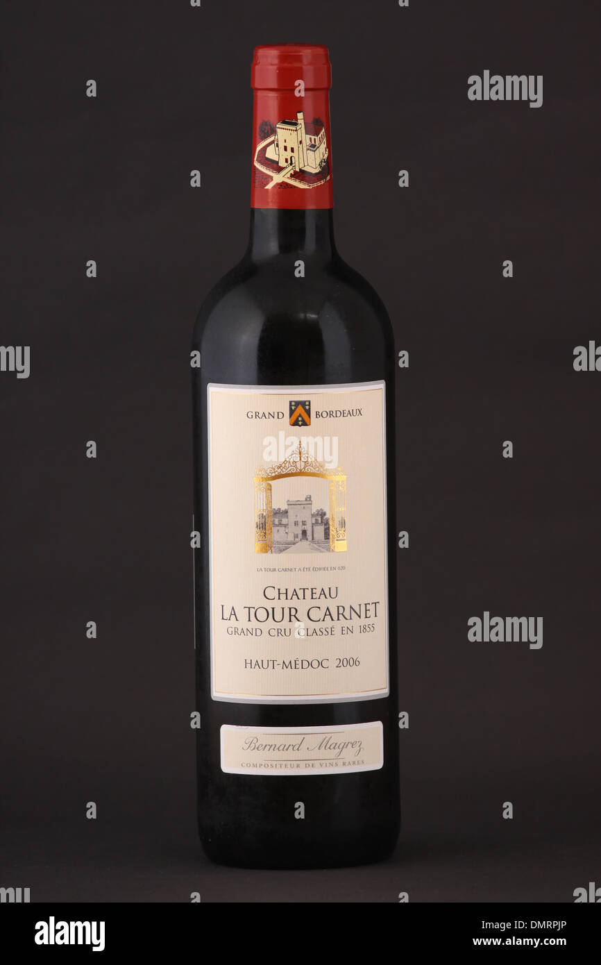 A bottle of French red wine, Chateau La Tour Carnet 2006, Grand Cur Classe en 1855, Haut-Medoc, Bordeaux, France Stock Photo