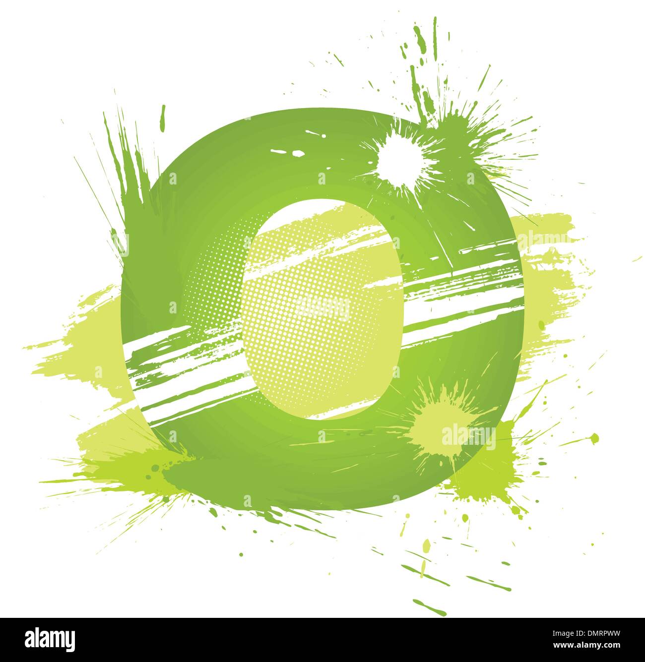 Green abstract paint splashes font. Letter O Stock Vector