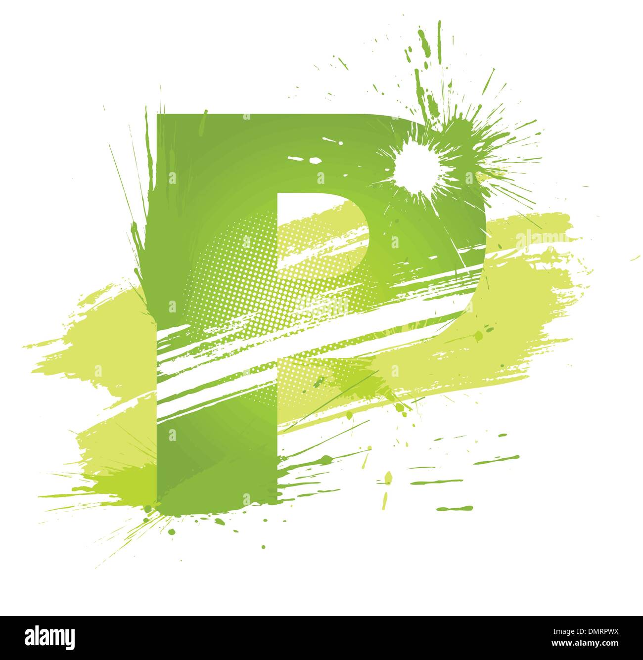 Green abstract paint splashes font. Letter P Stock Vector
