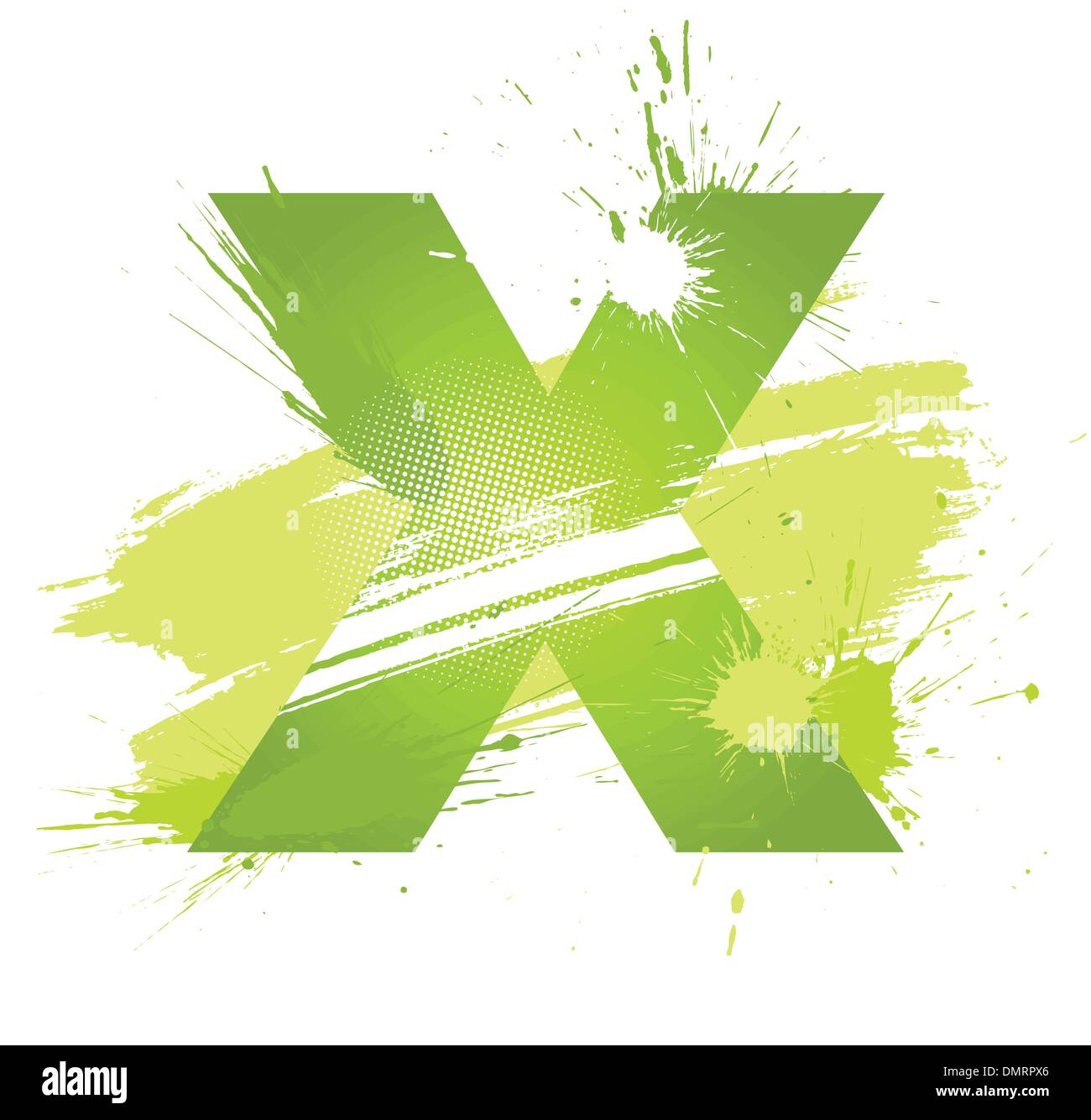 Green abstract paint splashes font. Letter X Stock Vector