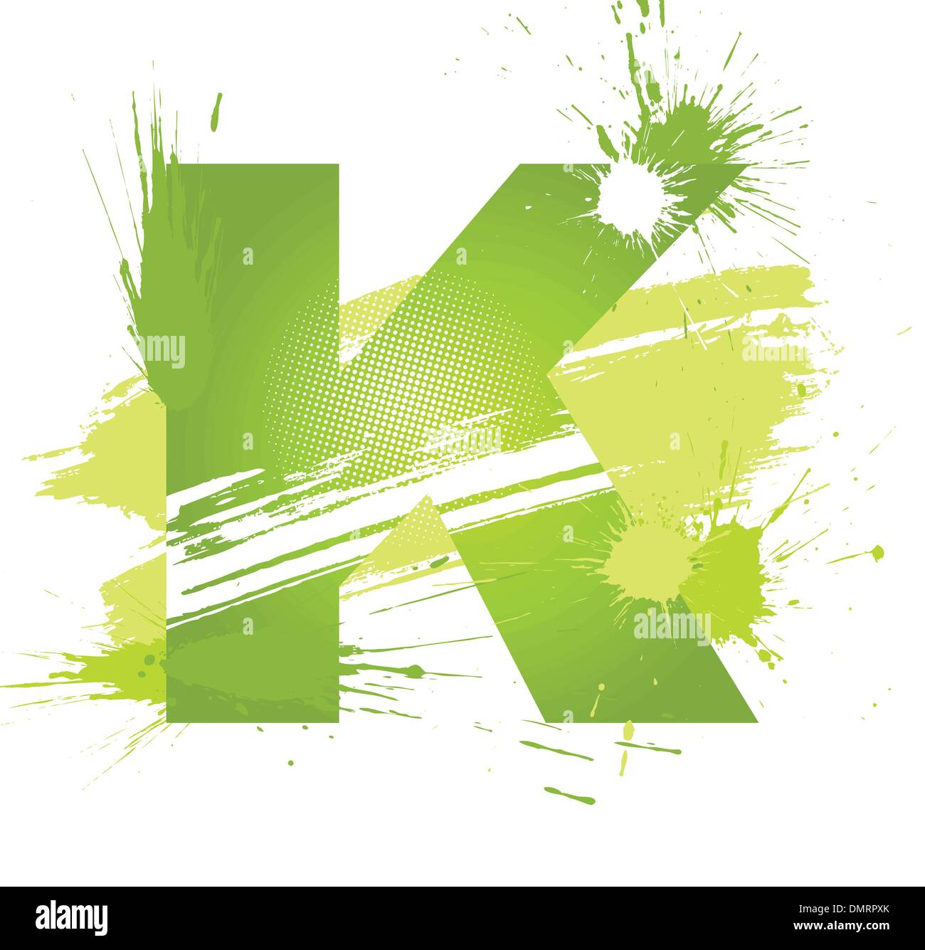 Green abstract paint splashes font. Letter K Stock Vector