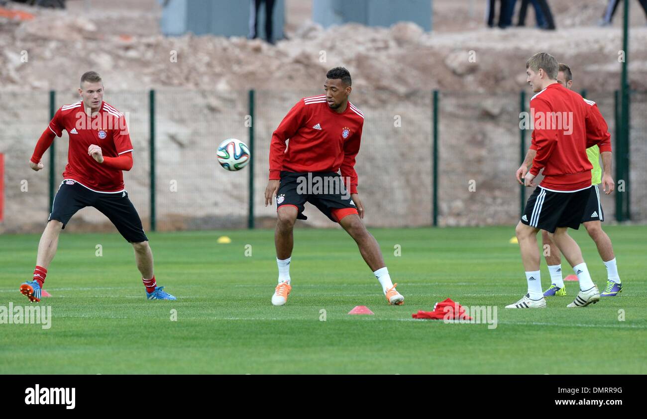 Agadir, Morocco. 16th Dec, 2013. Bayern Munich's Jerome Boateng (2nd L) attends a training session in Agadir, Morocco, on Dec. 16, 2013. Germany's Bayern Munich will play with China's Guangzhou Evergrande in a semifinal at the FIFA Club World Cup on Dec. 17. Credit:  Guo Yong/Xinhua/Alamy Live News Stock Photo
