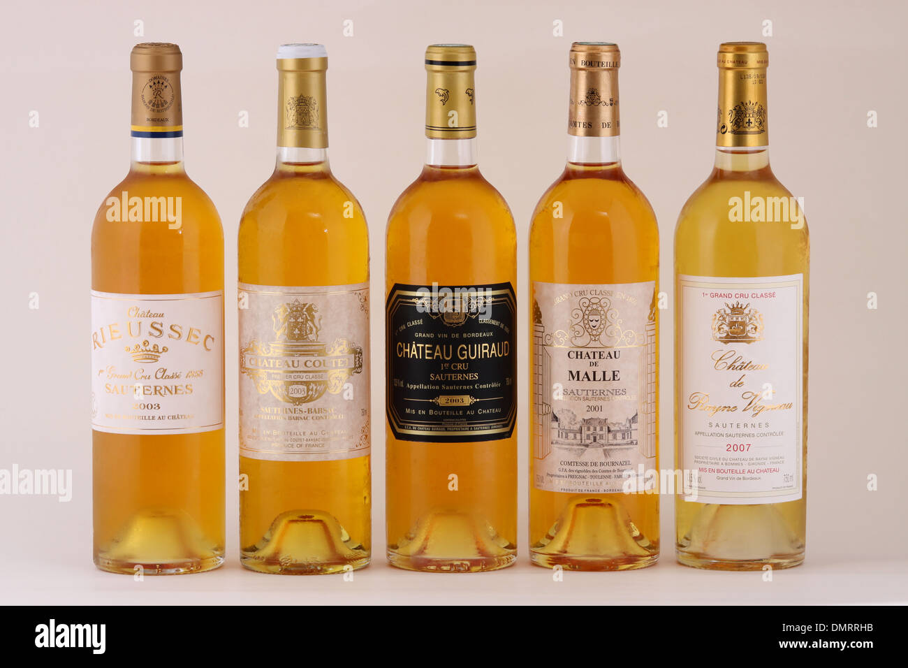 A family of sauternes from different Chateaus in France Stock Photo