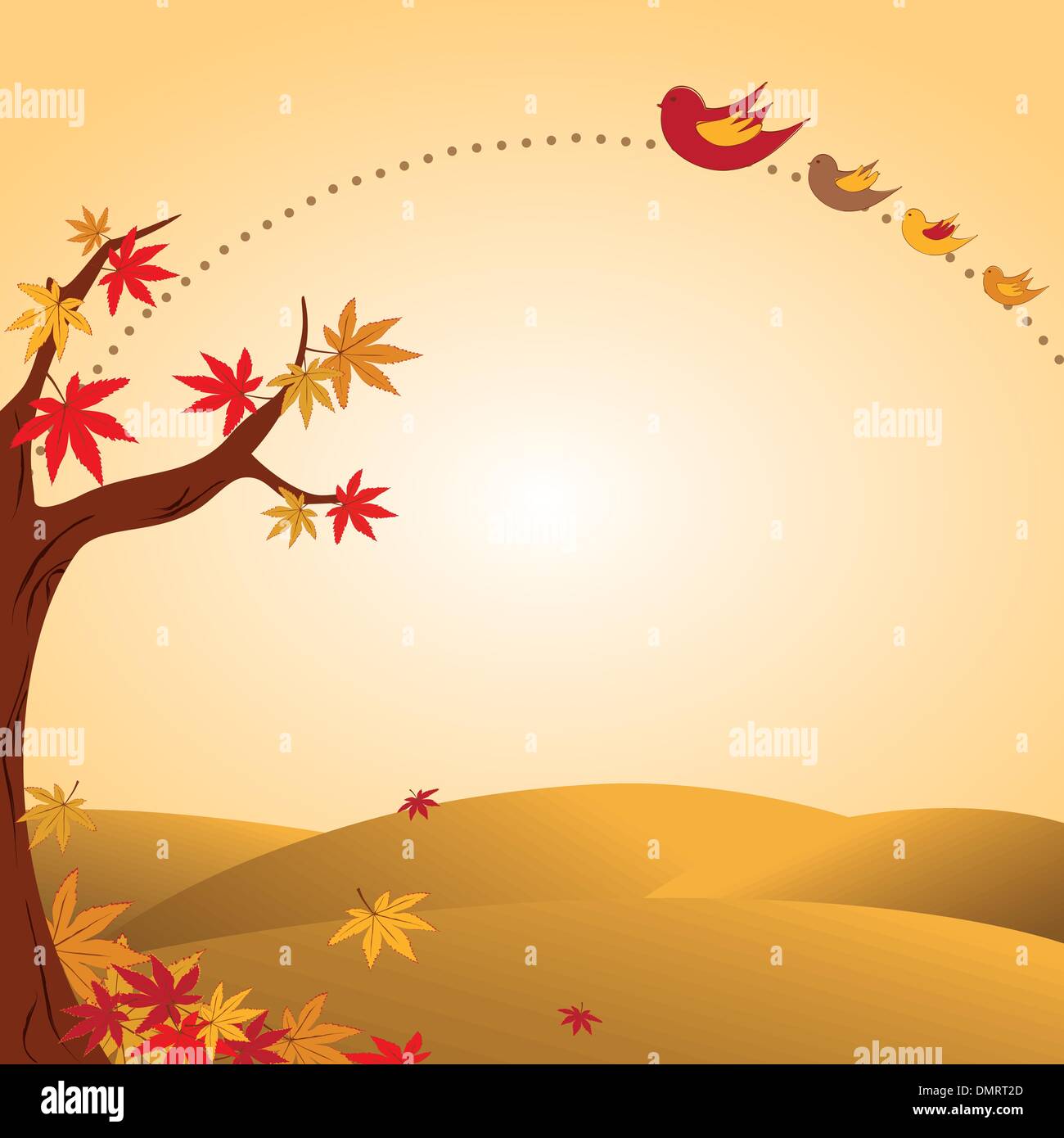 autumn landscape tree colorful leaf and bird Stock Vector Image & Art ...