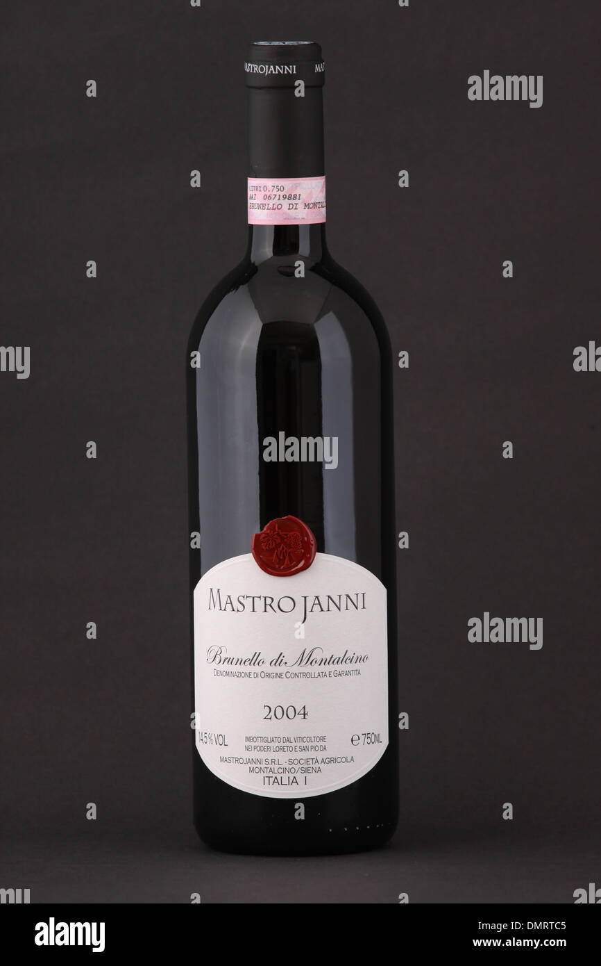 A bottle of Italian red wine, Mastro Janni, Brunello di Montalcino, DOCG, 2004, Italy Stock Photo