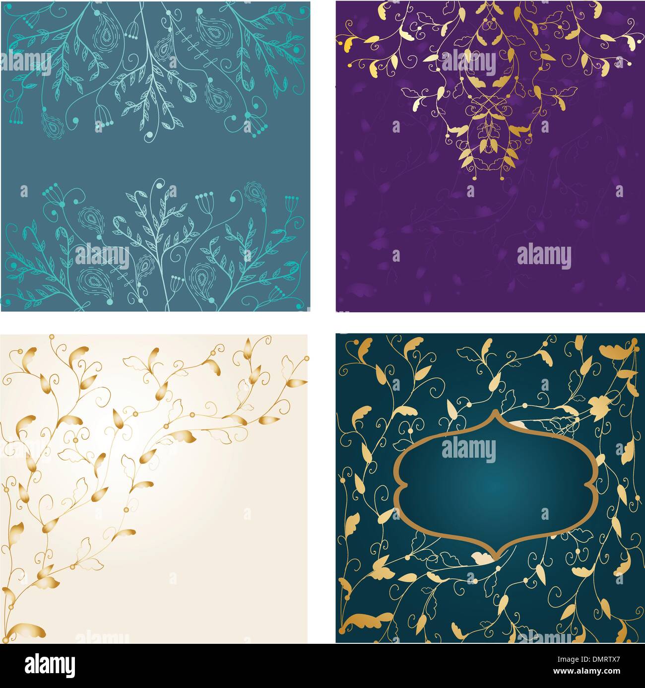 Set Vintage card with hand drawn flowers Stock Vector Image & Art - Alamy