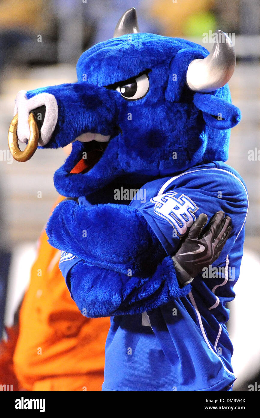 The Buffalo mascot Victor E. Bull plays around on the sideline late in the  second quarter. Buffalo lost the game to Bowling Green 30-29 Tuesday night  at UB Stadium in Buffalo, NY. (