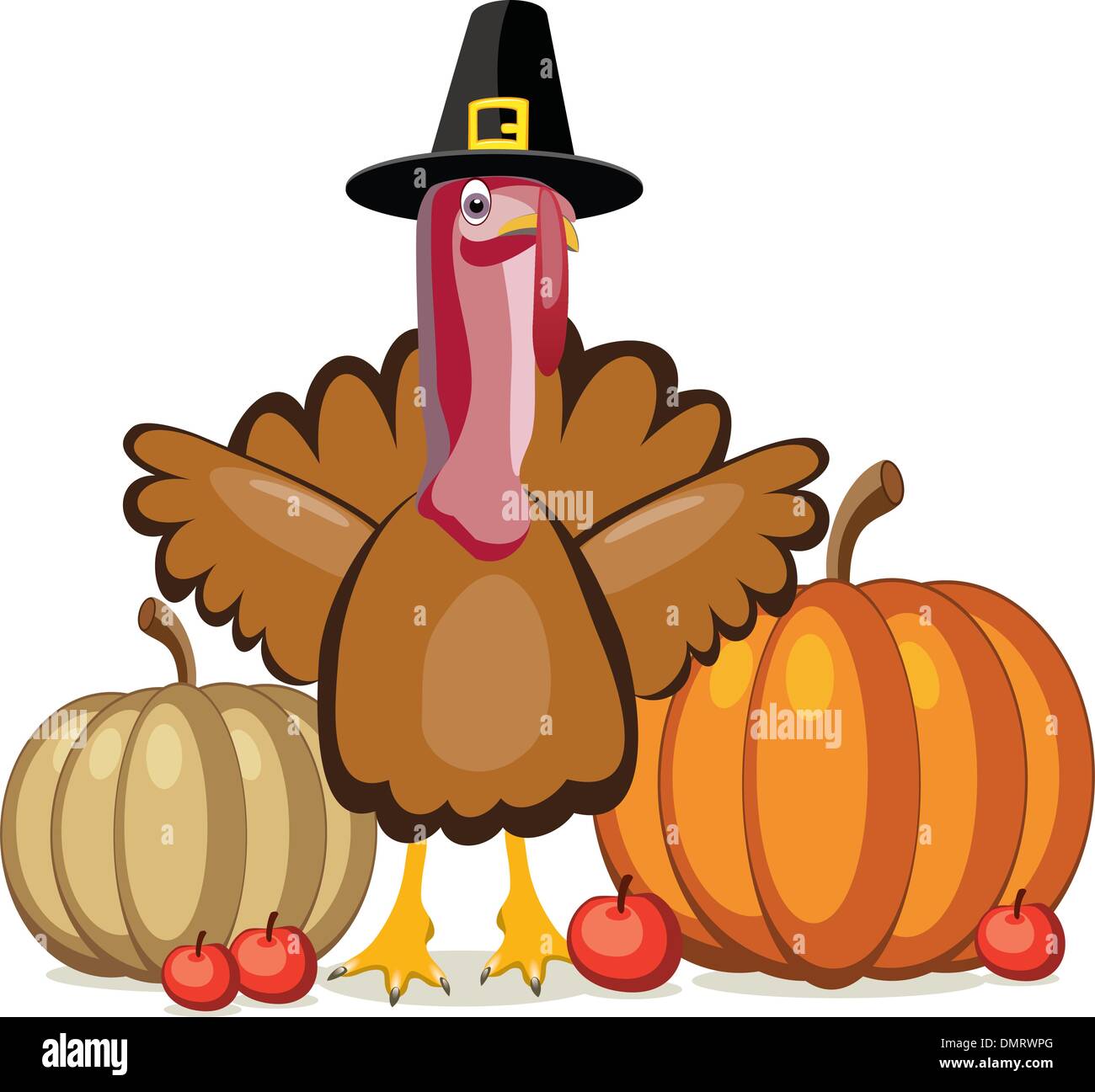 turkey, pumpkins and apples Stock Vector