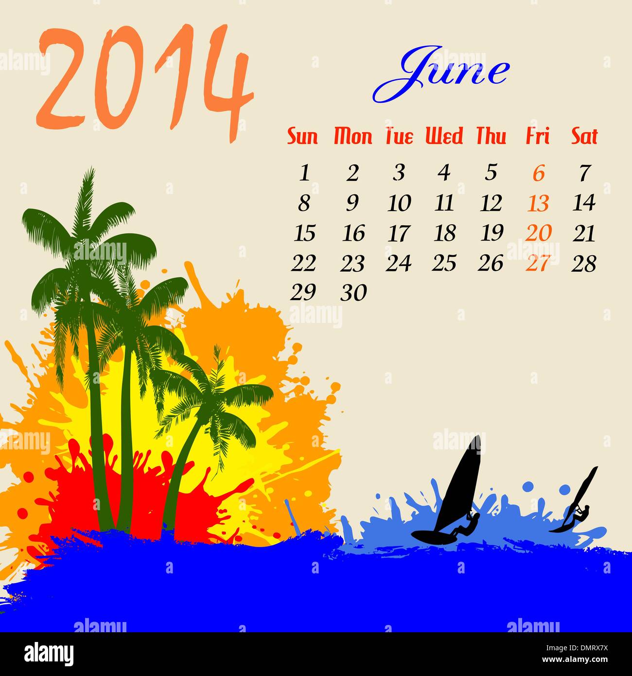 Calendar for 2014 June Stock Vector