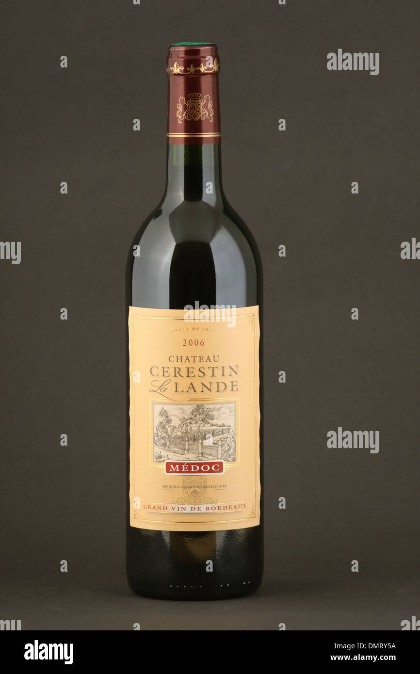 A bottle of French red wine, Chateau Cerestin la Lande 2006, Medoc, Grand Vin de Bordeaux, France Stock Photo