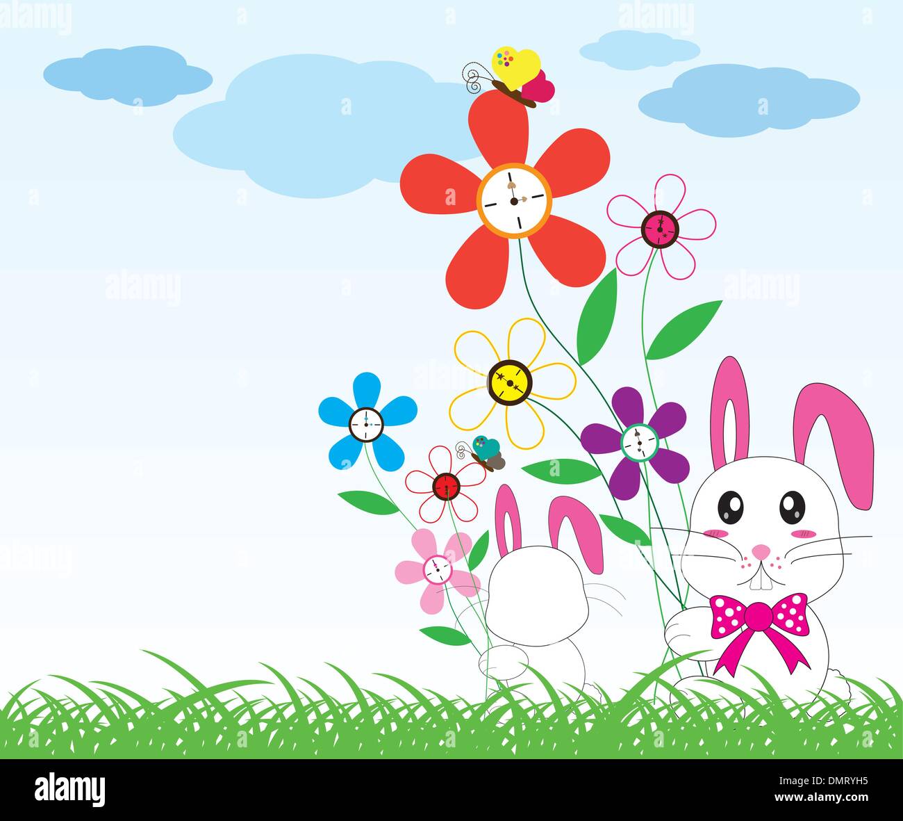 Rabbit holds flowers Stock Vector