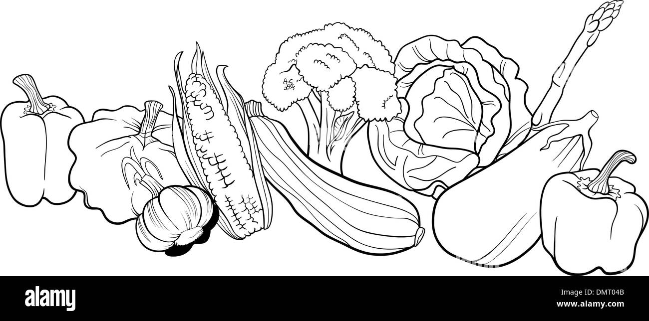 vegetables group illustration for coloring book Stock Vector Image