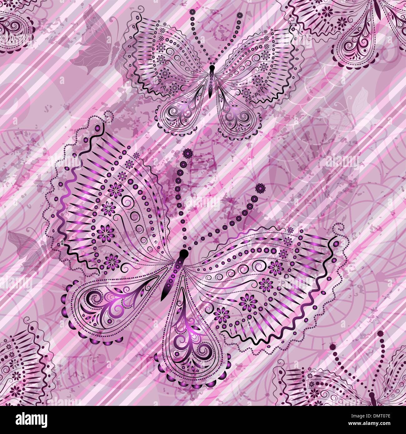 Pink grunge seamless pattern with butterflies Stock Vector