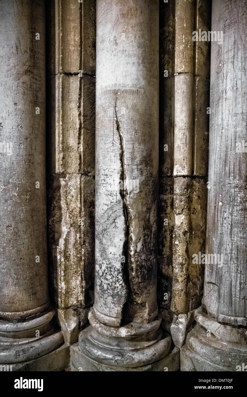 Stone pillars by the entrance to The Church of the Holy Sepulchre. Stock Photo