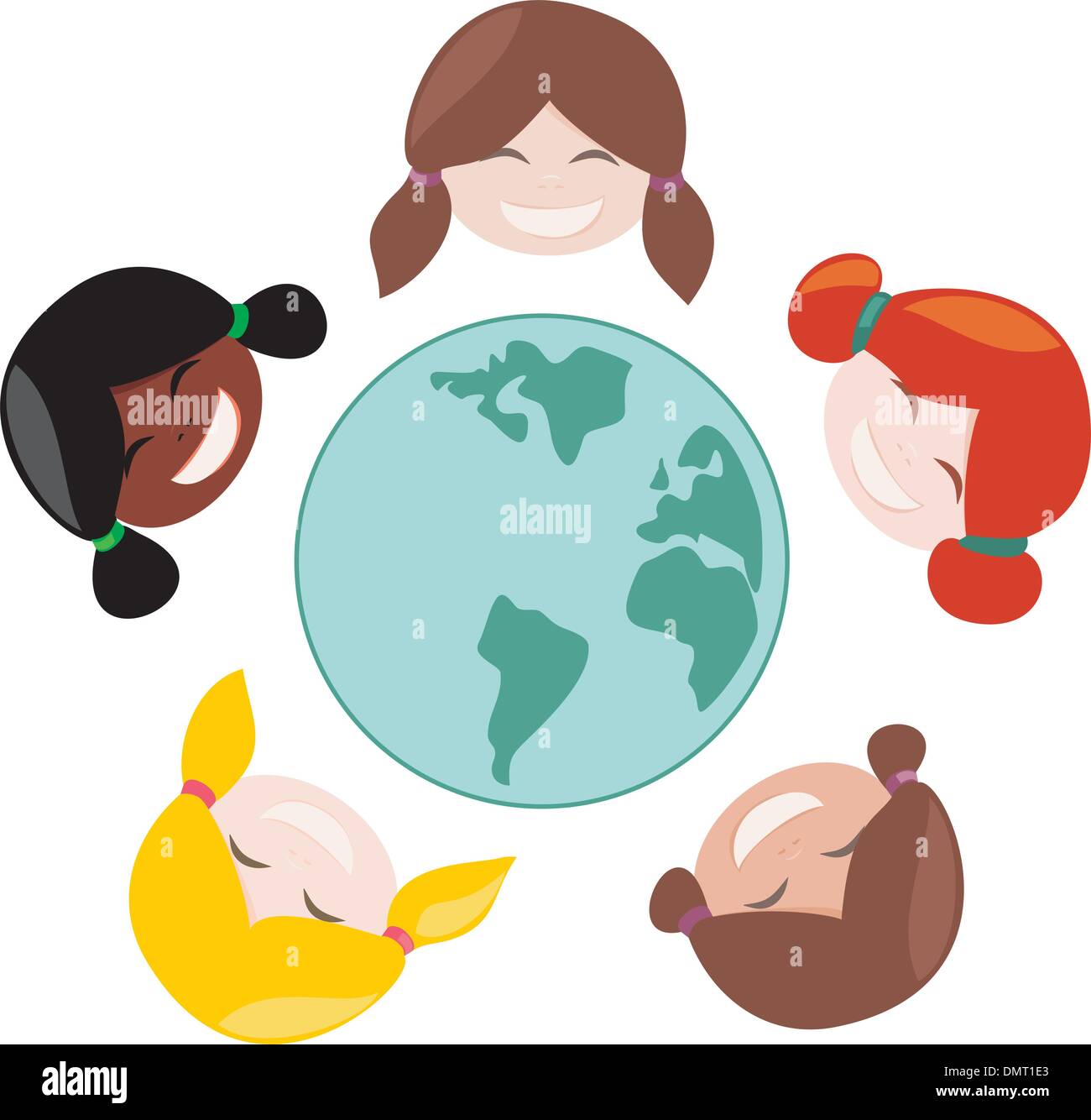 Vector multicultural girls group around the world Stock Vector